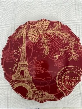 222 Fifth Festive Red Eiffel Tower Decorative Plate